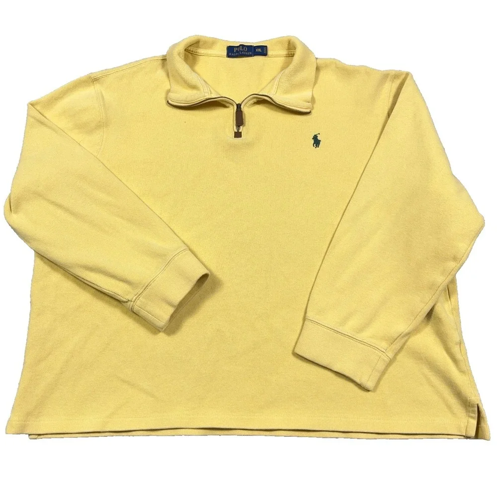 Polo Ralph Lauren Sweater Men XXL 2XL Yellow ‎ Pullover Quarter Zip Sweatshirt